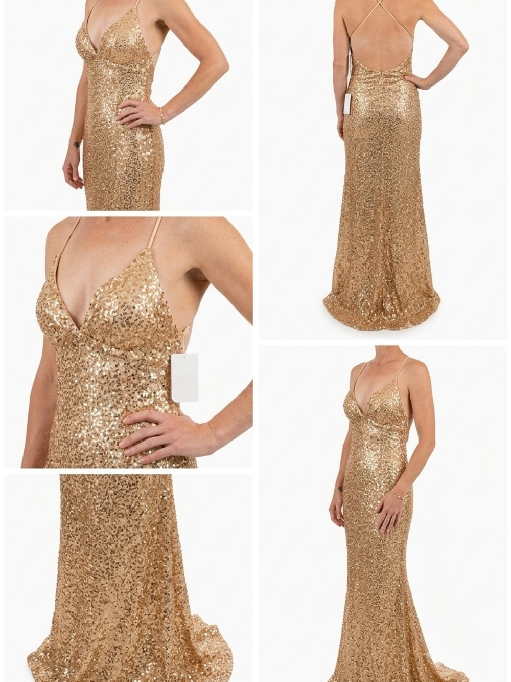 ✨ Cinderella Divine Champagne Sequin Mermaid Gown — NWT